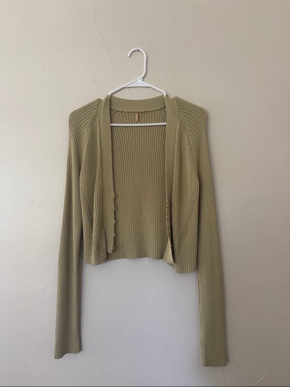 Cult Gaia Olive Ribbed Cropped Cardigan Sweater